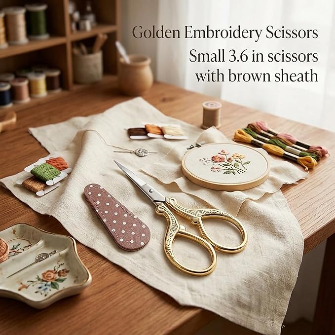 BIHRTC 3.6Inch Vintage Crochet Scissors - Small Embroidery Scissors with Stainless Steel Sharp Pointed Blades - Ideal for Sewing, Craft, DIY & Artwork DIY Tool