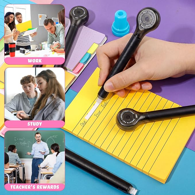 Gersoniel 25 Pack Correction Tape Pen Correctional Ink Tape Push Pull Protective, Easy to Use Applicator for School Office Supplies, 0.2 x 236 Inch (Black Color)