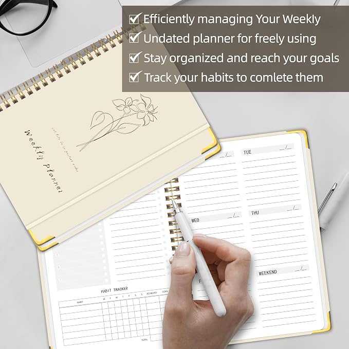 TREES Undated Weekly Planner, Weekly To-Do List, Goal and Habit Tracker | 5.8" x 8" Spiral-Bound Organizer for Weekly Goals, Tasks and Habits, Designed for Work, School and Everyday Planning