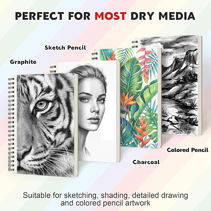 9" x 12" Sketch Book, 2-Pack 50 Sheets Top-Spiral Bound Sketchbook Drawing Pad, 100gsm Perforated Pages Art Supplies for Beginner Artists Students Drawing Painting Sketching