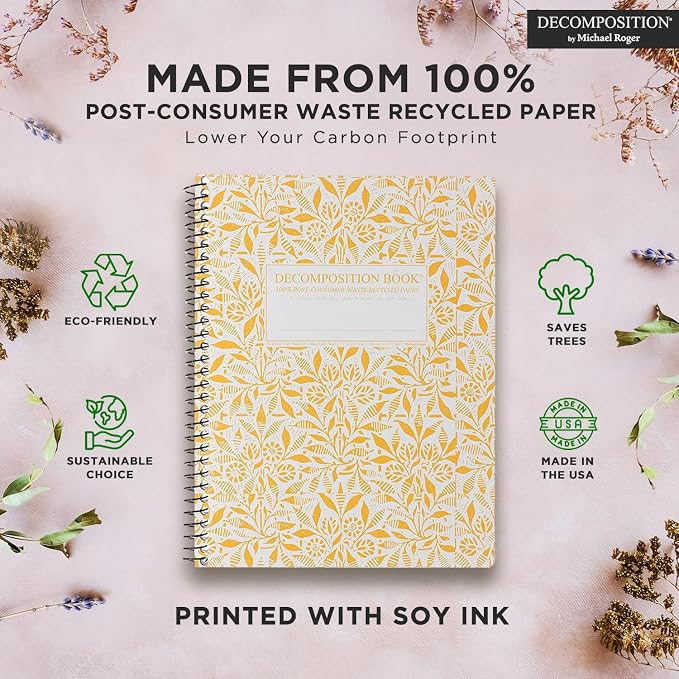 Decomposition 3-Pack Floral Harmony College Ruled Spiral Notebook - 9.75 x 7.5 Journal with 160 Lined Pages - 100% Recycled Paper - Cute Notebooks for School Supplies, Home & Office - Made in USA