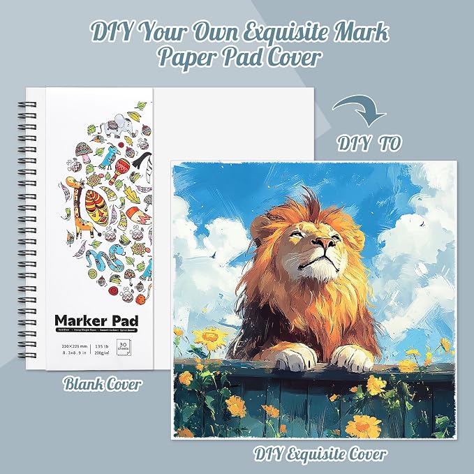 3 Pack Marker Paper Pad, 8.3×8.9in Double Sided Bleedproof Sketch Pad, 135lb/200gsm Art Spiral Sketchbook, Smooth Painting Coloring Alcohol Marker Paper for DIY, Ideal Gifts