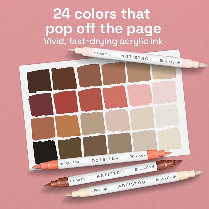 ARTISTRO 24 Skin Tones Acrylic Paint Markers - Paint Pens for Drawing - For Fabric, Rock, Glass, Wood, Molds - Arts & Crafts Gift for Adults, Teens, Kids, Classroom Must Haves & School Supplies