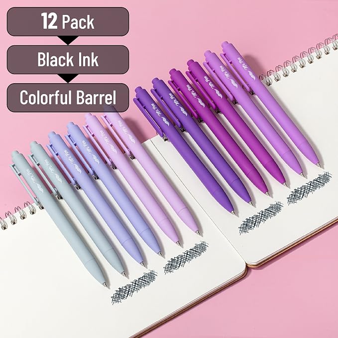 Mr. Pen- Retractable Gel Pens, 12 Pack, Black Ink, Lavender Legacy Barrel | Fine Point 0.5mm, Fast Dry, Smooth Writing, Cute Pens for Drawing, Writing Planner and School Supplies