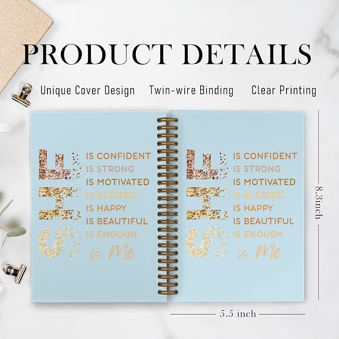 She Is Me Affirmations Spiral Notebook, Teal Inspirational Self Care Journal Notebook, Self Love Notebooks for School Work, Positive Office Supplies Gifts for Women Girls, 5.5x8.3 Inch