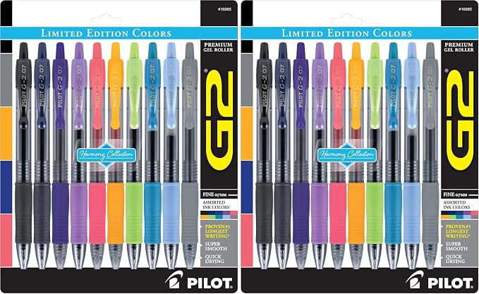 PILOT G2 Limited Edition Harmony Ink Collection Retractable Gel Pens, 0.7mm Fine Point, Assorted Ink, 20-Pack