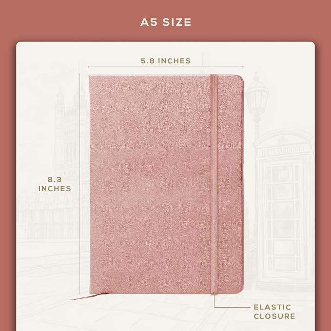 Beechmore Books 300 GSM Heavyweight Mixed Media Sketchbook A5 5.8"x8.3" - 96 Pages, Vegan Leather Hardcover Professional Art Journal for Paintings, Gouache and Ink