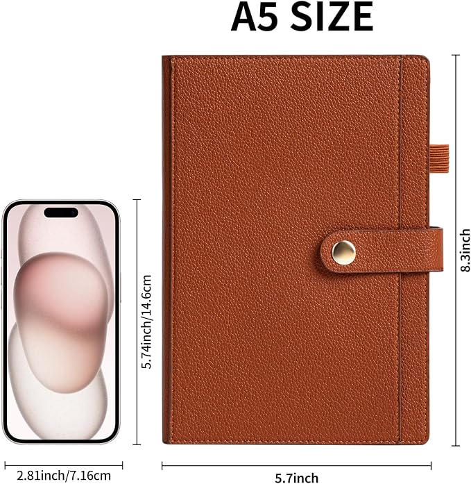 A5 Lined Journal Notebook for Women Men, Hardcover Journals for Writing, 320 Pages 100GSM Thick Paper, Daily Journal Notebook for Work, School, Note Taking, Business, Travel（Brown）