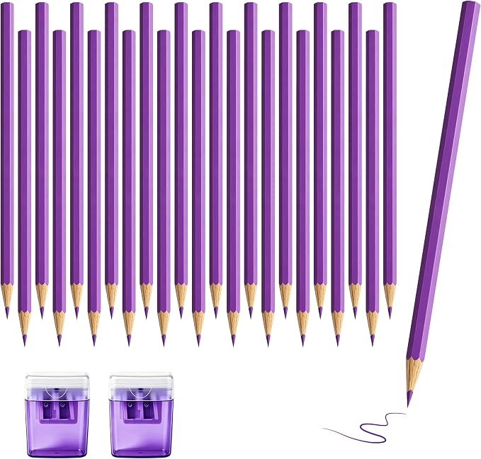 24Piece Purple Colored Pencils Set with Sharpener, Pre-Sharpened Professional Wooden Art Pencils for Artists Drawing and Sketching, Premium Colored Tone Supplies Delivering Detailed Painting(Purple)