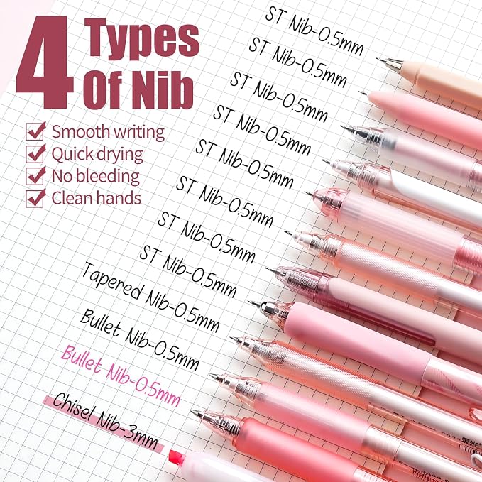 Four Candies Cute Pink Pens, Black Gel Ink, Rose - 12ct, 0.5mm Fine Point | Back to School Supplies, Nurse Essentials, Office Decor for Women, Girly Stationery Set, Aesthetic Desk Accessories