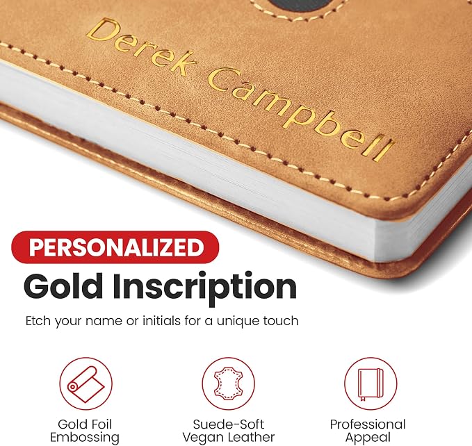 Promot Personalized Notebook - A5 Lined Leather PU Journal Notebook (Tan) | Premium Leather-Look Cover, Smooth Lined Writing Pages, Durable Everyday Design, Elegant Professional Appearance