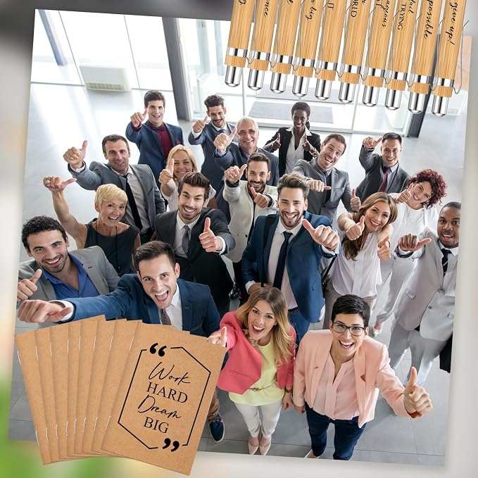 Fulmoon 60 Pcs Motivational Pens Inspirational Notebooks Gifts Bulk Inspirational Ballpoint Pen Small Note Pads Appreciation Gifts for Employee Nurse Volunteer Teacher Back to School (Brown)
