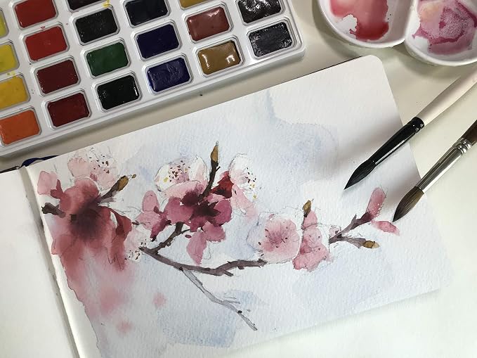 Watercolor Journal Sketchbook, 140 LB, 300 GSM, Cotton Paper, Cold Press | 3.5x5.5", 24 Sheets, 48 Pages, tumuarta Acid Free Watercolor Paper Sketch books For Use As Mixed Media Pad On The Go