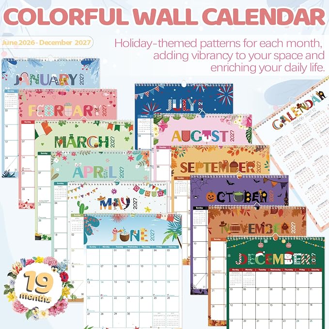 GuassLee Wall Calendar 2026-2027, Vertical Wall Calendar 2026, Jun. 2026 to Dec. 2027, 14" X 11" 19-Month Paper Hanging Planner Wall with Thick Paper for Office Home Planning & Organizing
