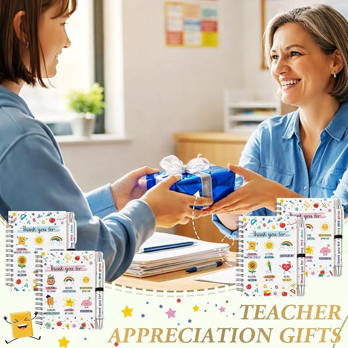 Colarr 12 Sets Teacher Appreciation Notebooks and Ballpoint Pens Teacher Appreciation Gifts Bulk Thank You for Helping Me Grow Gifts Spiral Notebooks for School Office Supplies
