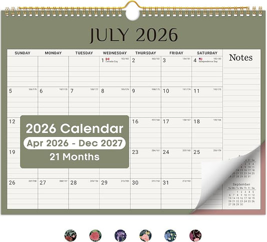 Calendar 2026-2027, 21-Month Wall Calendar Runs from Apr 2026 to Dec 2027,11.5" x 14.7",Large Monthly Calendar with Twin-Wire Binding, Perfect for Home or Office - Boho Colors