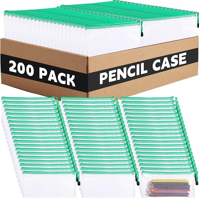 Zhehao 200 Pieces A6 Mesh Zipper Pouch Bulk Mesh Bags with Zipper Waterproof Small Pencil Pouches for Office Supplies Organization 9.4 x 4.5 Inches(Green Colors)