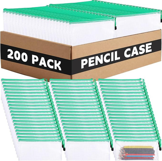 Zhehao 200 Pieces A6 Mesh Zipper Pouch Bulk Mesh Bags with Zipper Waterproof Small Pencil Pouches for Office Supplies Organization 9.4 x 4.5 Inches(Green Colors)