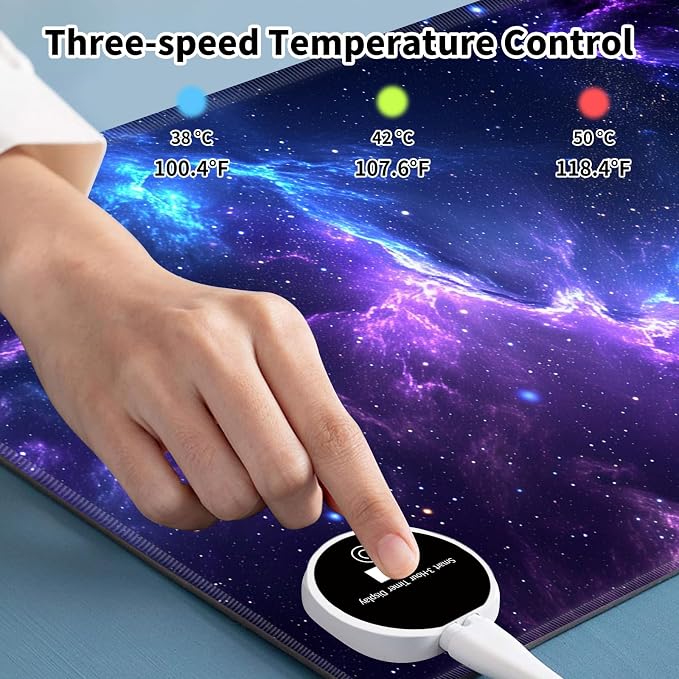 Warm Desk Pad,Heated Desk Pad,Office Mat,3 Heating Levels & 3 Hours Auto Shut-Off,31.5"*13" Gaming Mouse Laptop Keyboard Leather Desk Mat,Blue Purple Glitter Sky