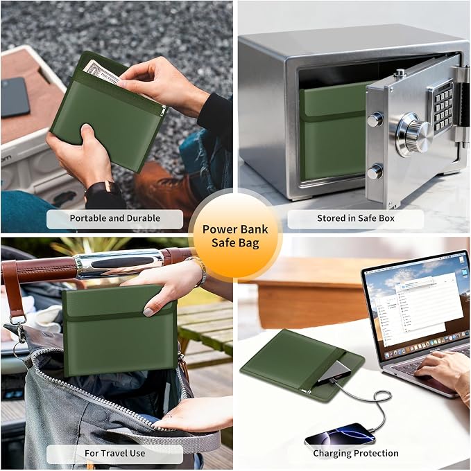 DocSafe Fireproof Document Bag (5200℉) with Fireproof Organizer Travel Case,Heat Insulated Fire＆Water Resistant 8 Layers Safe Money Bag Storage for Important Documents,Cash,Power Bank,Valuables,Green