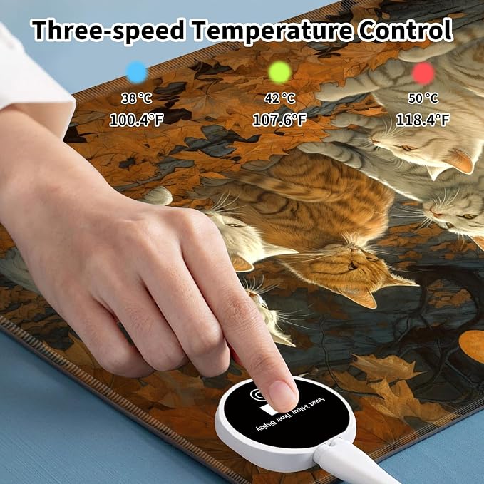 Heated Desk Pad Mouse Pad,Heated Desk Mat,with 3 Heating Levels & 3 Hours Auto Shut-Off,Leather 23.6"*14.2" Gaming Mouse Laptop Mat,Foot Warmer,Maple Leaves Cat