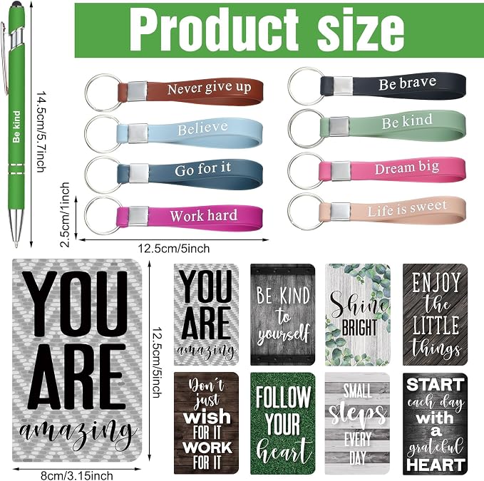 PerKoop 48 Pcs Inspirational Gifts Bulk Motivational Notepads Ballpoint Pens Keychains Set Modern Farmhouse Journal Notebooks Christian Gifts for Teachers School Office Party Favor Supplies