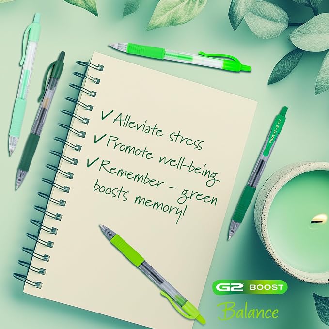 Pilot G2 Premium Gel Roller Pens, G2 Boost Green Pens Pack, The Colors of Balance, 8 Pack Pouch, Fine Point 0.7 mm, Assorted