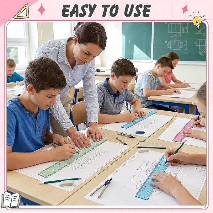 120 Pcs Clear Plastic Ruler Bulk 12'' Colorful Ruler for Classroom with Inch Centimeter for Teacher Student Back School Office Supplies Tool Operation Measuring Drawing(Vintage Colors)
