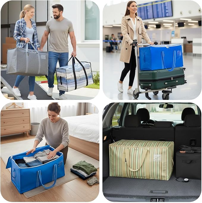 BALEINE 2-Pack Oversized Moving Bags with Reinforced Handles, Heavy-Duty Storage Tote for Clothes, Moving Supplies (Royal Blue, 2-Pack)