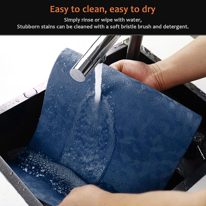 Blue Plastic Placemats Set of 4, Faux Leather Waterproof Table Mats | Blue Vinyl placemats,Wipeable and heat resistant table mats.Easy to clean,great for indoor and outdoor