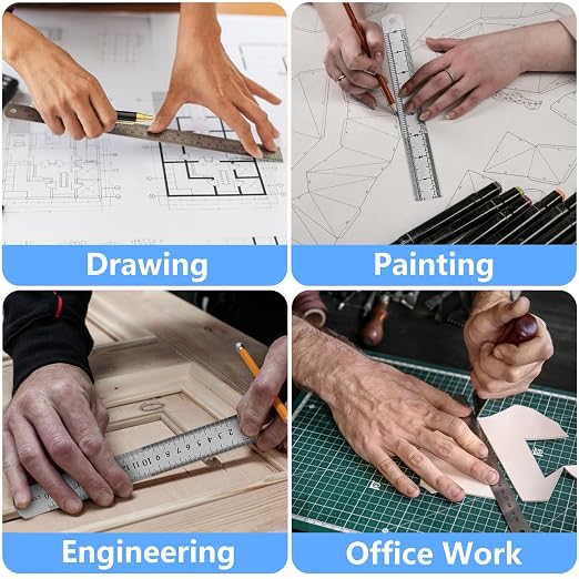 DTDNZKN 3 Pcs Stainless Steel Rulers, 6", 8", 12" (15cm,20cm,30cm) | Metal Straight Edge Ruler with SAE & Metric Measurements - for Drawing, Home, Office and Engineering Use