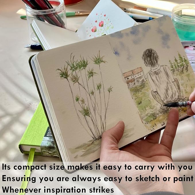 tumuarta Watercolor - Sketchbook, 7.5x5 in, 140 LB, 300GSM, 100% Cotton, Acid Free, Cold Press, 24 Sheets,48 Pages, Watercolor Paper Journal for Use As Travel Notebook and Mixed Media Pad On The Go