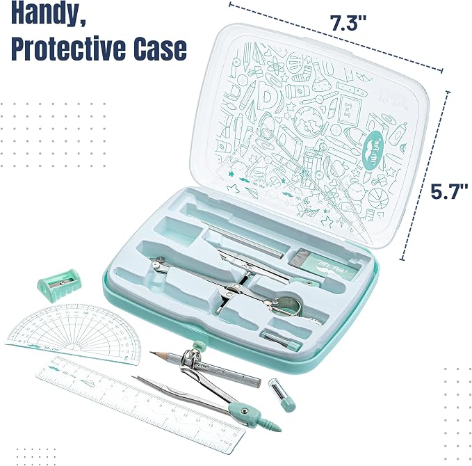 Mr. Pen- Geometry Set, 13 pcs, 3 Metal Compasses, Protractor, 6" Ruler | 45° & 30°/60° Set Squares, Pencils, Lead Refills, Sharpener & Eraser for Math, Drafting & Classroom Use | 45° & 30°/60° Set Squares, Pencils, Lead Refills, Sharpener & Eraser for ...