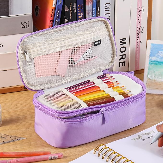 Cute Large Pencil Case Pouch,Personalized Initial Pencil Bag for Girls Boy | Multiple Pockets With Smooth Dual-Zipper, Big Capacity Aesthetic Pen Case Bag For Kids College Art School Gift