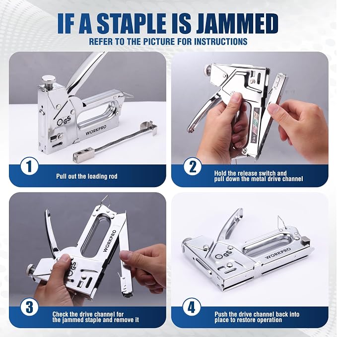 WORKPRO Upholstery Staple Gun, 3-in-1 Heavy Duty Staple Gun with Power Adjustment, 3000 pcs Staples and Stapler Remover, Manual Brad Nailer for Wood, Upholstery, Carpentry, Decoration DIY, Furniture | 3-in-1 Upholstery Staple Gun with Power Adjustment,...