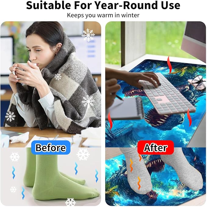 Warm Desk Pad,Heated Desk Pad,Office Mat,3 Heating Levels & 3 Hours Auto Shut-Off,31.5"*13" Gaming Mouse Laptop Keyboard Leather Desk Mat,Blue Dinosaur Ocean