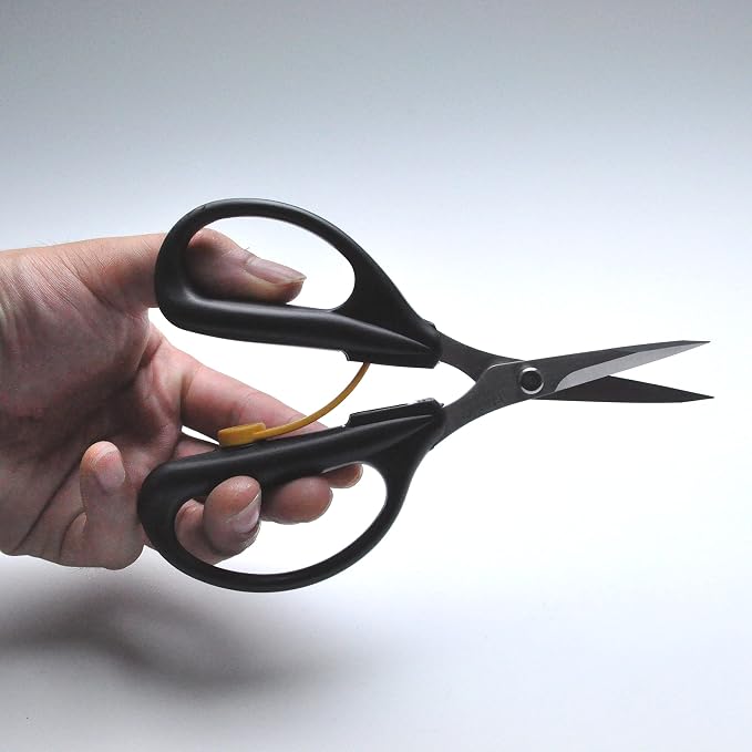CANARY Spring Loaded Craft Scissors with Cover 6.3" [Sharp Tips], Made in JAPAN, Razor Sharp Japanese Stainless Steel Blade, Black