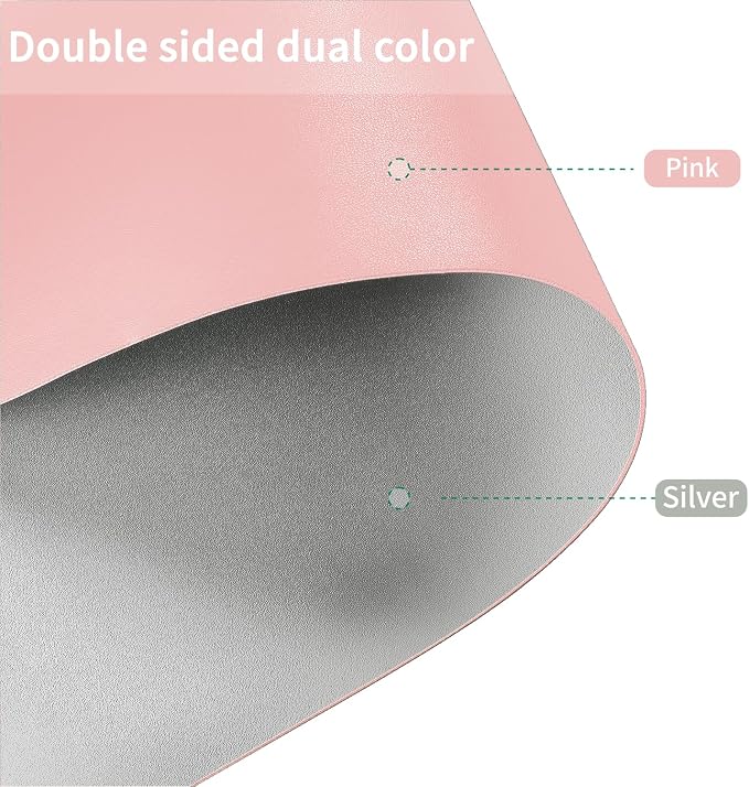 Faux Leather Table Cover,1.8mm Thick,30x48 Inch Desk Cover,Large Desk Mat,Table Protector,Table Cover Protector,Desk Top Cover,Table Tops Cut to Size(Pink+Silvery,30x48)