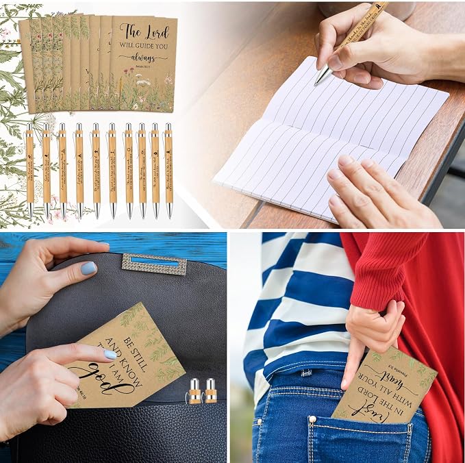 Ctosree 120 Pcs Christian Gifts Bulk for Women Bible Verse Notebook Prayer Journal Inspirational Ballpoint Pen Notepad Church Gift for Women Pastor's Wife Vbs Sunday School Back to School Gift (Brown)