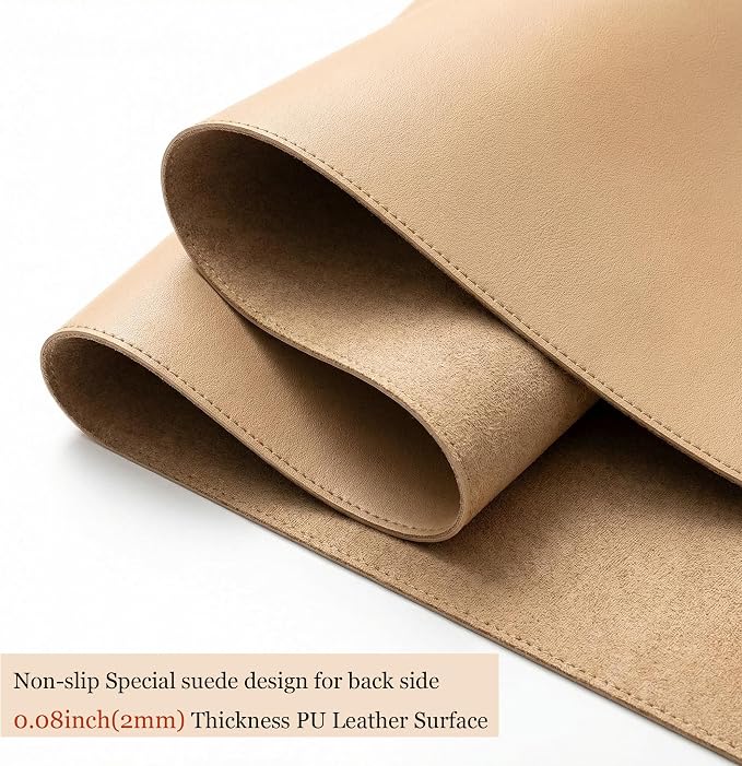 Leather Desk Mat - Non-Slip PU Desk Pad for Office and Home - Desk Organization and Accessories - Ideal for Mouse Pad and Desk Mats on Top of Desks(Khaki,27.58''x 44.92'')