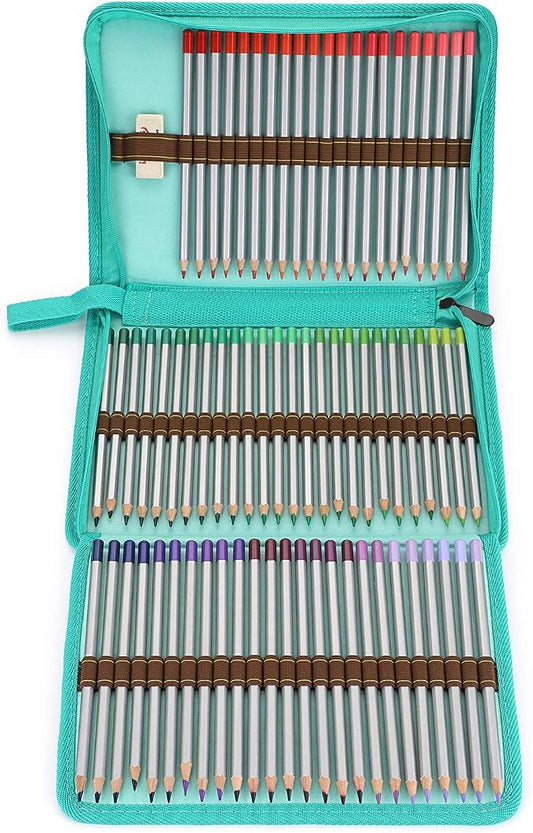 BTSKY® Portable Canvas Zippered Colored Pencil Case-Super Large Capacity 72 Slot Pencil Bag Pouch for Watercolor Pencils (Blue)