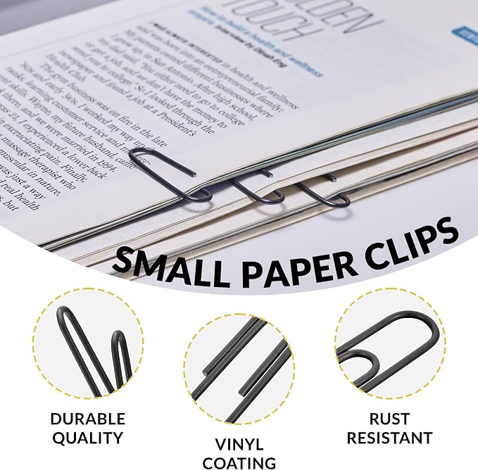 200pcs Paper Clips Binder Clips and Push Pins Set, Mini Clips and Thumb Tacks for Multipurpose Document Organization (Black)