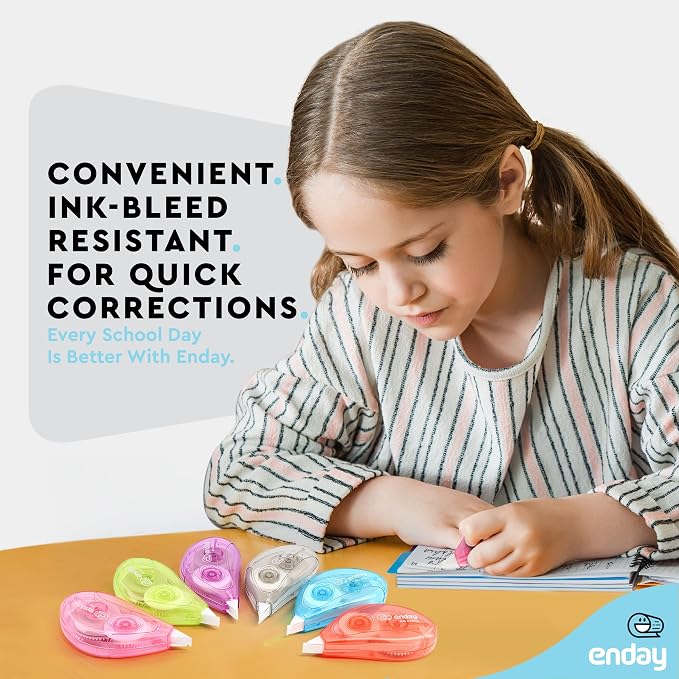 Enday White Out Correction Tape, Pink Dispenser White Out Tape, Easy to Use Applicator for Instant Corrections, Whiteout Suitable for Students, Teachers, and Office Workers