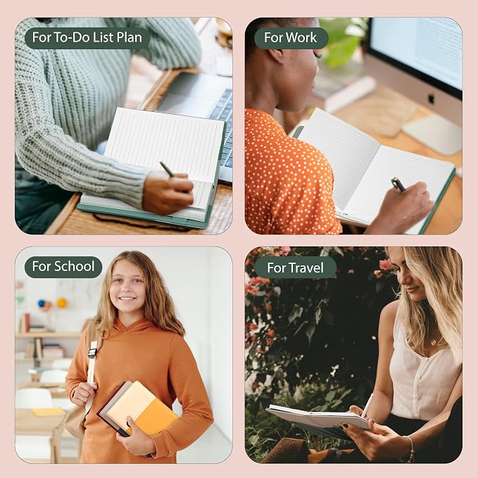 CAGIE Lined Journals for Writing Two-Toned Hardcover Journal Notebook for Women 256 Pages A5 Journal with 100GSM Thick Paper for Work Note Taking Diary, Refillable Design,8.6 x 5.7 Inch, Green | 256 Pages, 100gsm Thick Paper, Refillable, Two-Toned Hard...