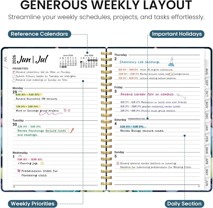 Planner 2026-2027, Academic Year Monthly and Weekly Calendar Planner, Jul 2026 - Jun 2027, Hardcover Teacher Student Planning Agenda book with Tabs, Perfect for School Office Supplies, 6.3" x 8.5" - Desert Whimsy