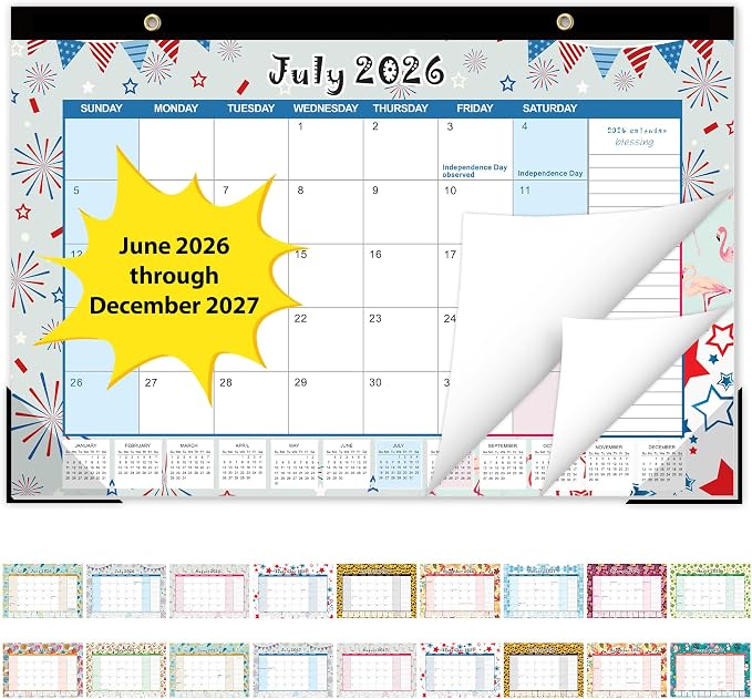 GuassLee Desk Calendar 2026-2027, Desktop Calendar Monthly Pages 17" x 11.5" Runs from Jun.2026 to Dec. 2027-19 Monthly Hanging Calendar with Corner Protectors for School, Home and Office