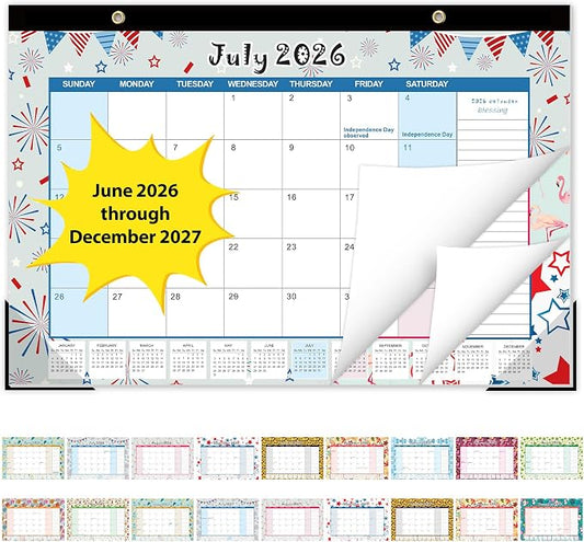 GuassLee Desk Calendar 2026-2027, Desktop Calendar Monthly Pages 17" x 11.5" Runs from Jun.2026 to Dec. 2027-19 Monthly Hanging Calendar with Corner Protectors for School, Home and Office