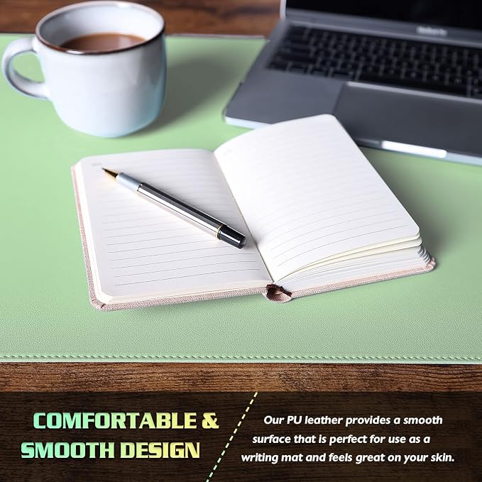 K KNODEL Large Sewing Leather Desk Mat, Desk Pad (Sharp Green, 31.5"x15.7") | Mouse and Keyboard Pad, PVC Computer and Laptop Mat, Desktop Protector and Cover, Writing Pad and Blotter for Home Office