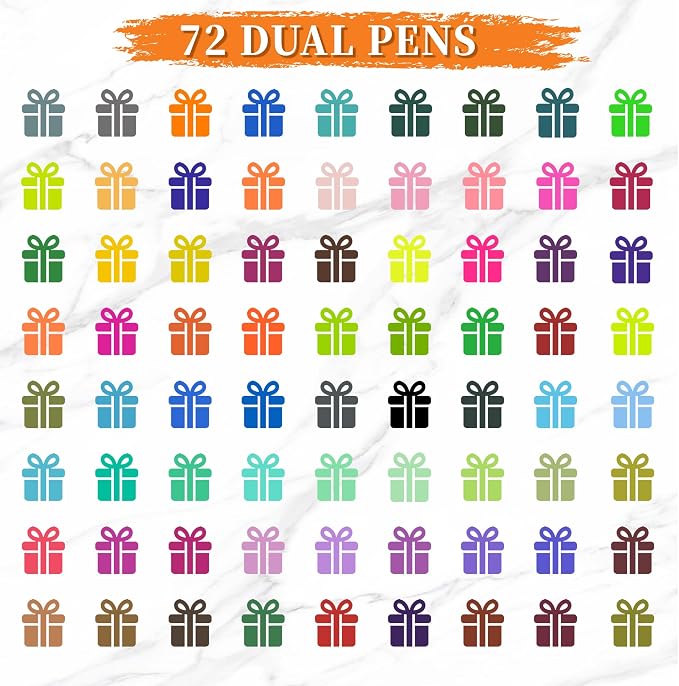 Brush Pens for Adult Coloring Books, 72 Colors Dual Tip Art Markers – Fine Tip for Outlining + Brush Tip for Coloring, Water-Based Non-Bleeding Markers for Journaling, Calligraphy, Hand Lettering