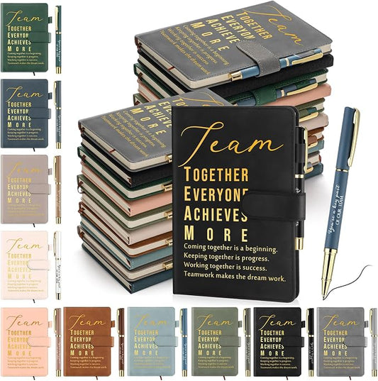 Kosiz 20 Pcs/10 Sets Employee Appreciation Gift Bulk A5 Leather Notebook Inspirational Journal Pen Thank You Gift for Men Women Coworker Teacher Office Back to School(Morandi,Team)